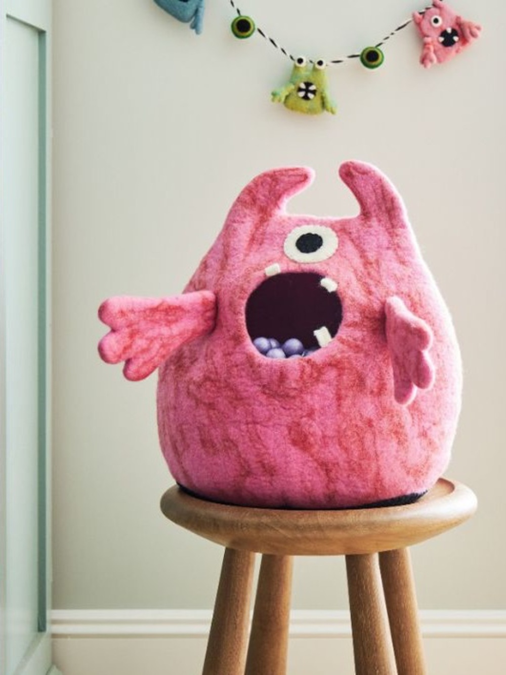 West Elm Halloween Pink Monster Felt Candy Bowl